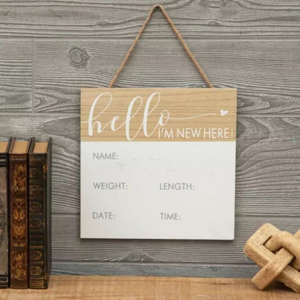 NEW  "Hello I'm New Here Rustic Wood Wall Decor" / Baby Announcement